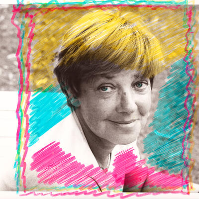 1985. María Elena Walsh. Foto intervenida Sara Facio