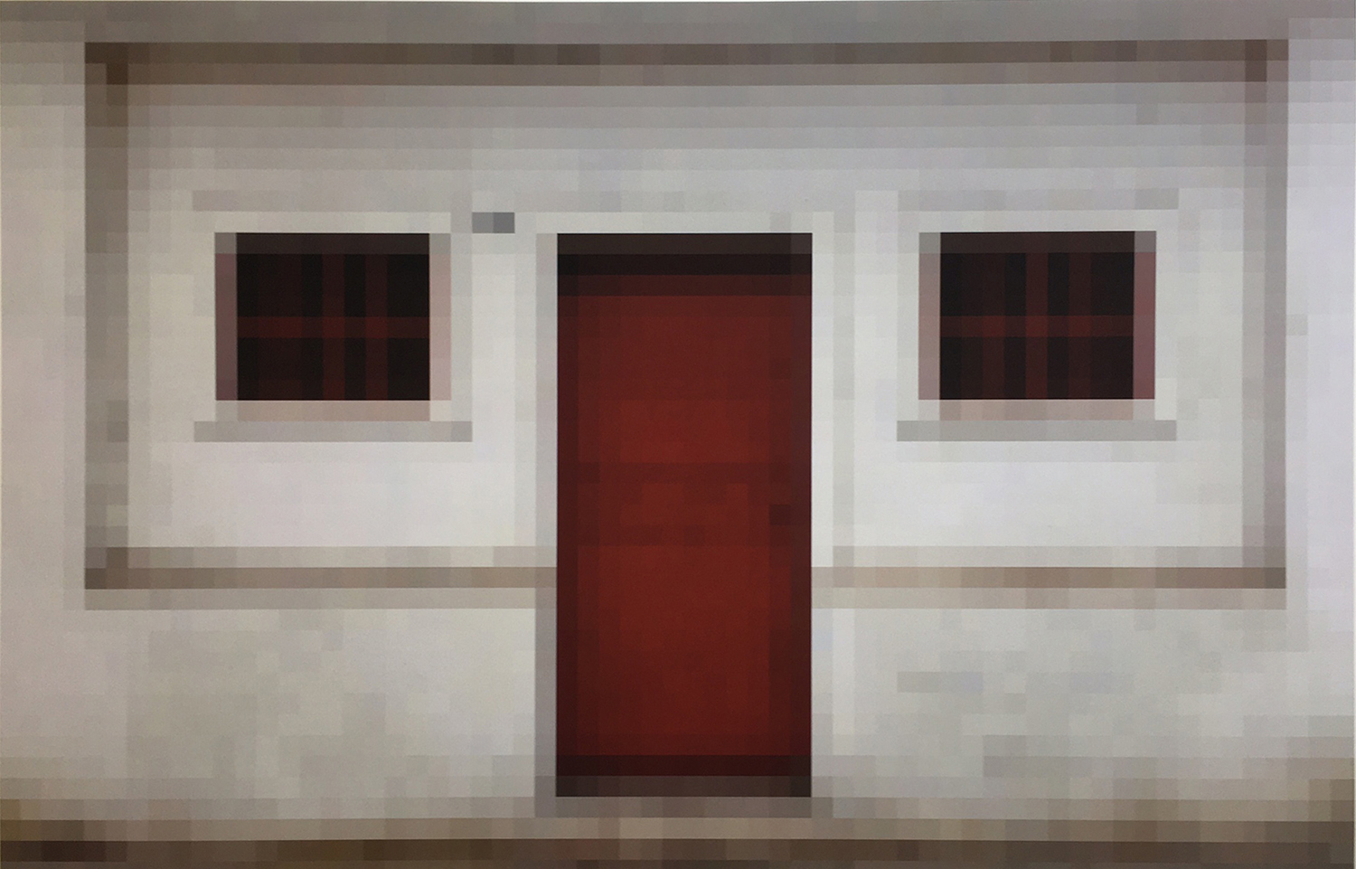 Frente con puerta roja y dos ventanas Frente con puerta roja y dos ventanas