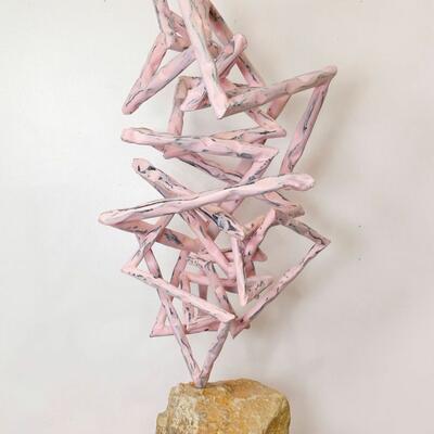 Fuga - 148 x 76 x 70 cm / 58 x 30 x 27.5 inches Welded stainless steal, paint and stone 2024