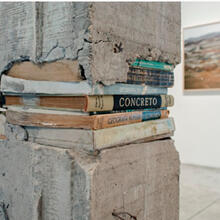  Ishmael Randall-Weeks. Pilares, 2014. Cemento, fierro corrugado y libros. 230 x 30 x 25cm.
