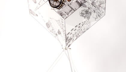 Nahila Campos. Spinning, 2014. Mixmedia. 60 x 35 x 35 inches.